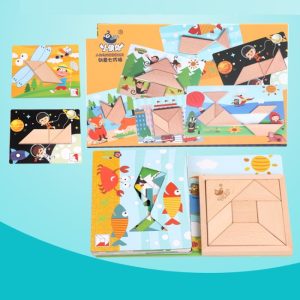 Mainan puzzle tangram wooden anak, Tangram jigsaw matching puzzle