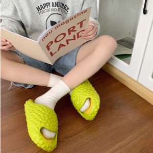 Sandal durian slip on musangking, Durian shape Shoes, Sandal lucu