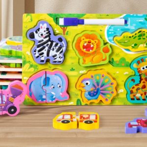 Mainan puzzle jigsaw papan tulis 2 in 1, Wooden puzzle toys