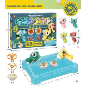 Mainan Gyro Force piring terbang 2 in 1, Dino Gyro Gun,Battle gangsing