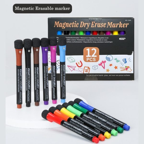 Spidol 12 warna Magnetic Dry Erase Marker, Magnetic Eraseable Marker