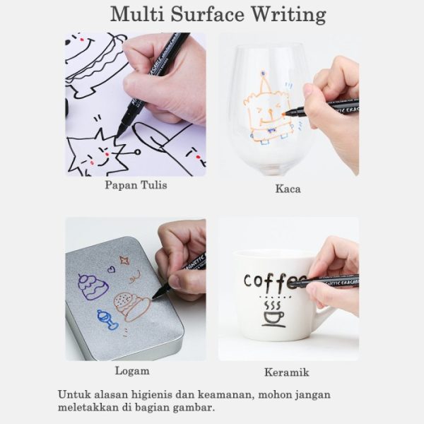 Spidol 12 warna Magnetic Dry Erase Marker, Magnetic Eraseable Marker - Image 2