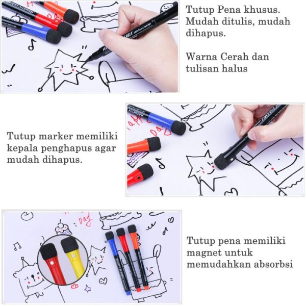 Spidol 12 warna Magnetic Dry Erase Marker, Magnetic Eraseable Marker - Image 3