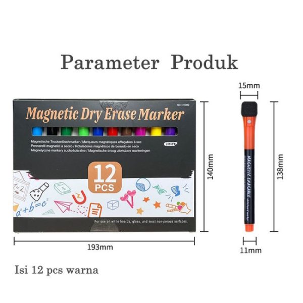 Spidol 12 warna Magnetic Dry Erase Marker, Magnetic Eraseable Marker - Image 4