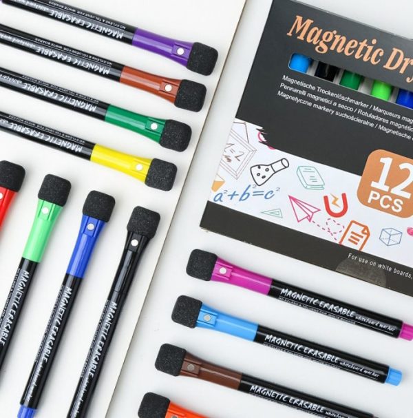 Spidol 12 warna Magnetic Dry Erase Marker, Magnetic Eraseable Marker - Image 5