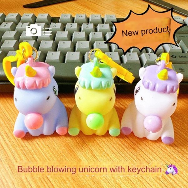 Gantungan kunci unicorn tiup balon, Mainan blow bubbles unicorn - Image 2