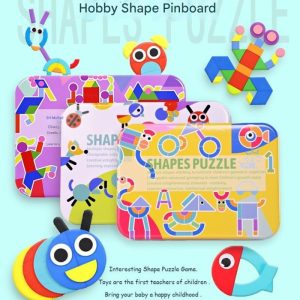 Geoamino blocks, puzzle kayu bentuk pattern blok Shapes Puzzle Kaleng Tangram