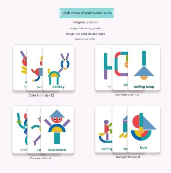 Geoamino blocks, puzzle kayu bentuk pattern blok Shapes Puzzle Kaleng Tangram - Image 6
