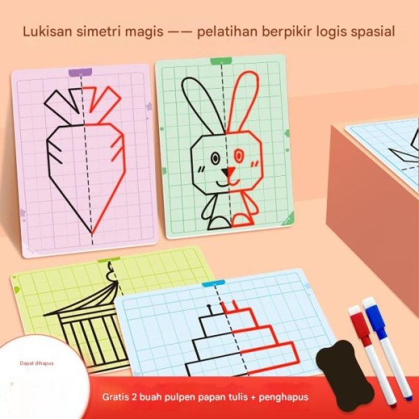 Kartu Gambar Simetri Latihan Kreativitas & Logika Anak, Symmetrical Art drawing