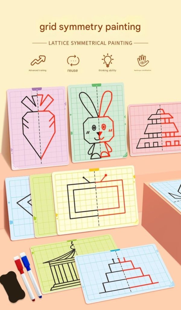 Kartu Gambar Simetri Latihan Kreativitas & Logika Anak, Symmetrical Art drawing - Image 3