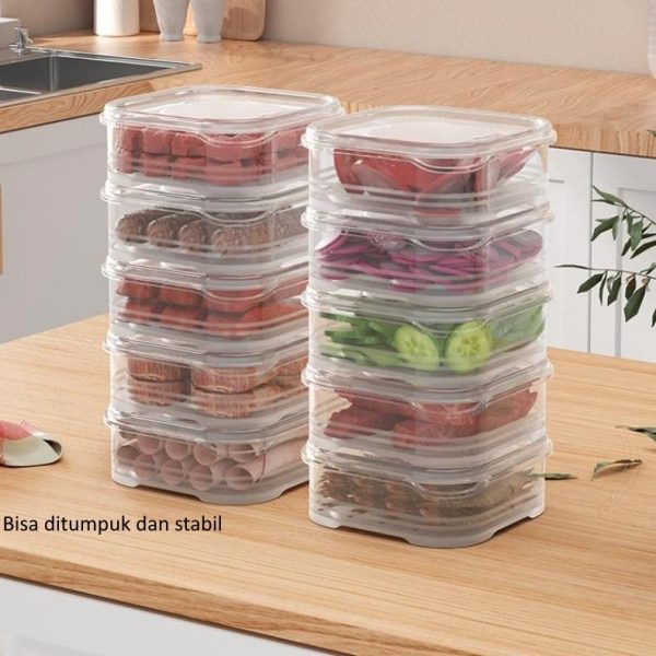 Kotak Penyimpanan Bahan Makanan di dalam Kulkas atau Freezer, Kotak Penyimpanan Makanan Beku - Food Grade, Bisa Ditumpuk & Microwaveable - Image 4